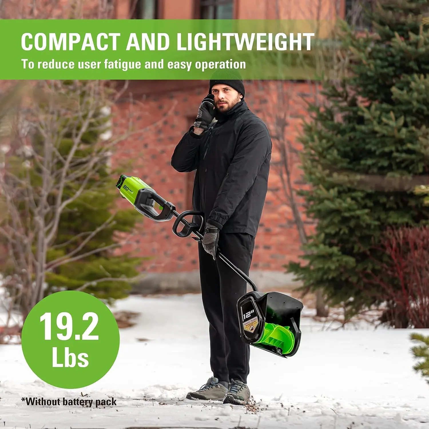 80V 12" Cordless Battery Snow Shovel w/ 5.0Ah Battery & Charger