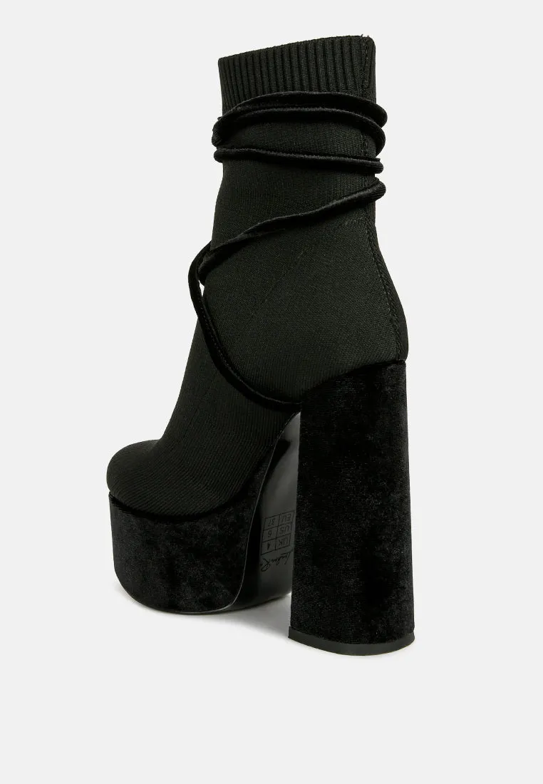 After Pay High Heel Velvet Knitted Boot