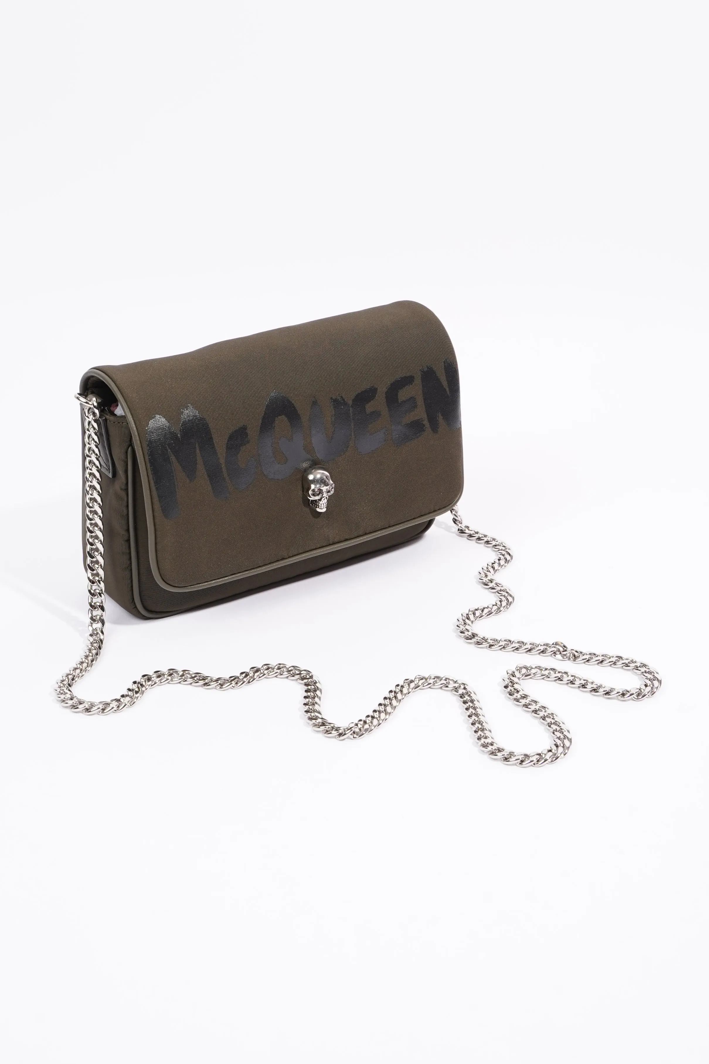 Alexander McQueen Graffiti-Logo Bag Khaki Re Nylon