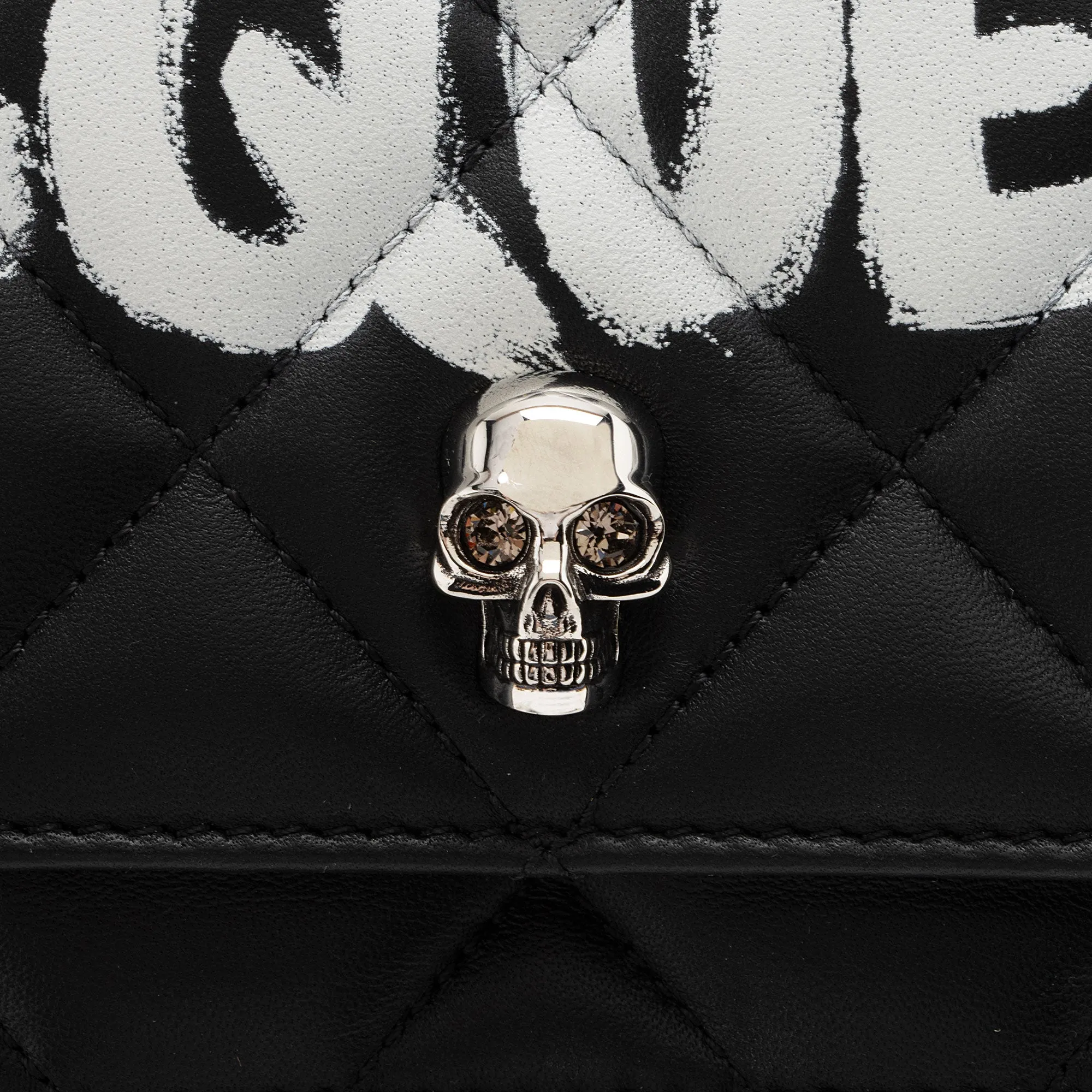 Alexander McQueen Leather Skull Graffiti Crossbody (SHF-q7K9R1)