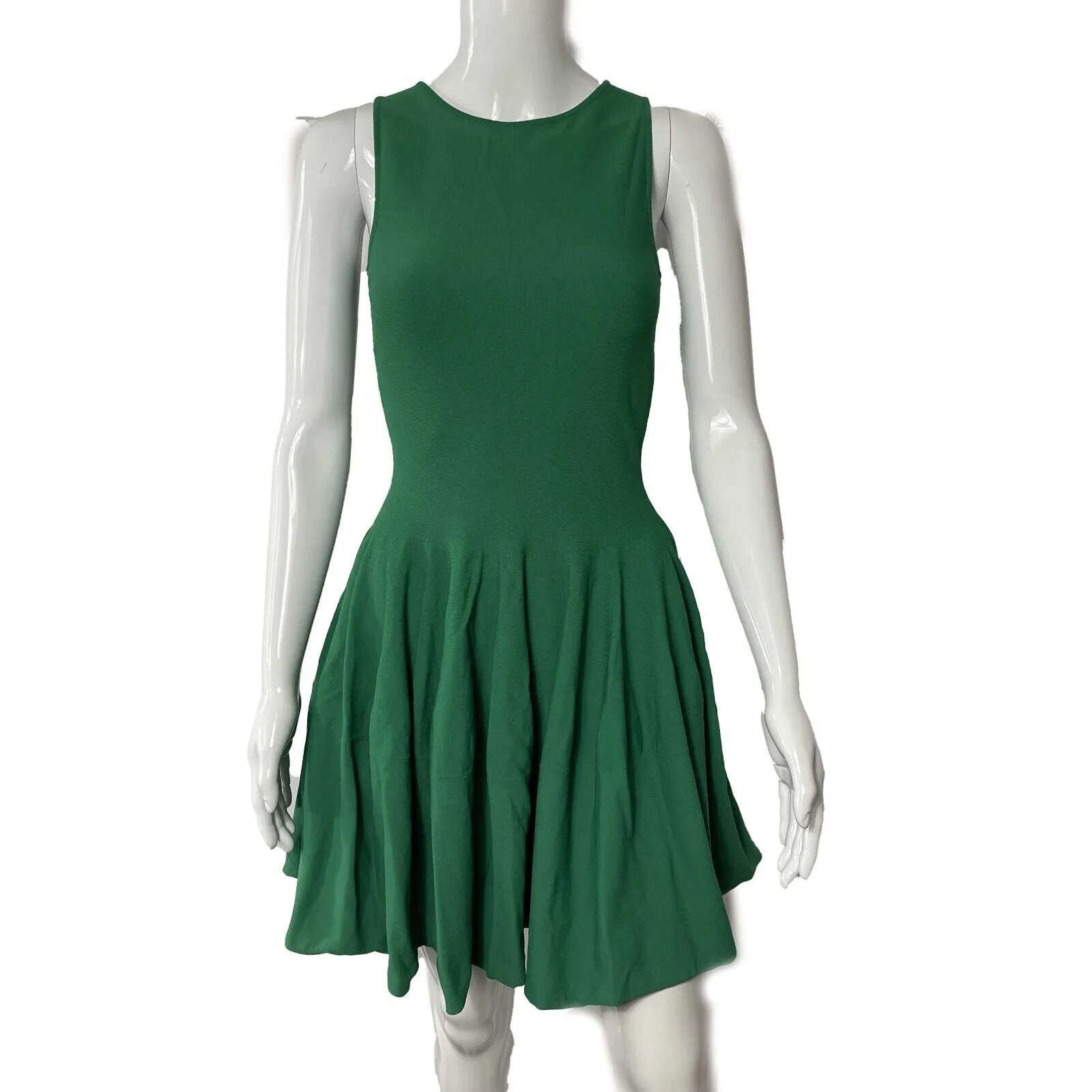 Alexander McQueen - Solid Sleeveless Midi Flare - Green Dress - XS