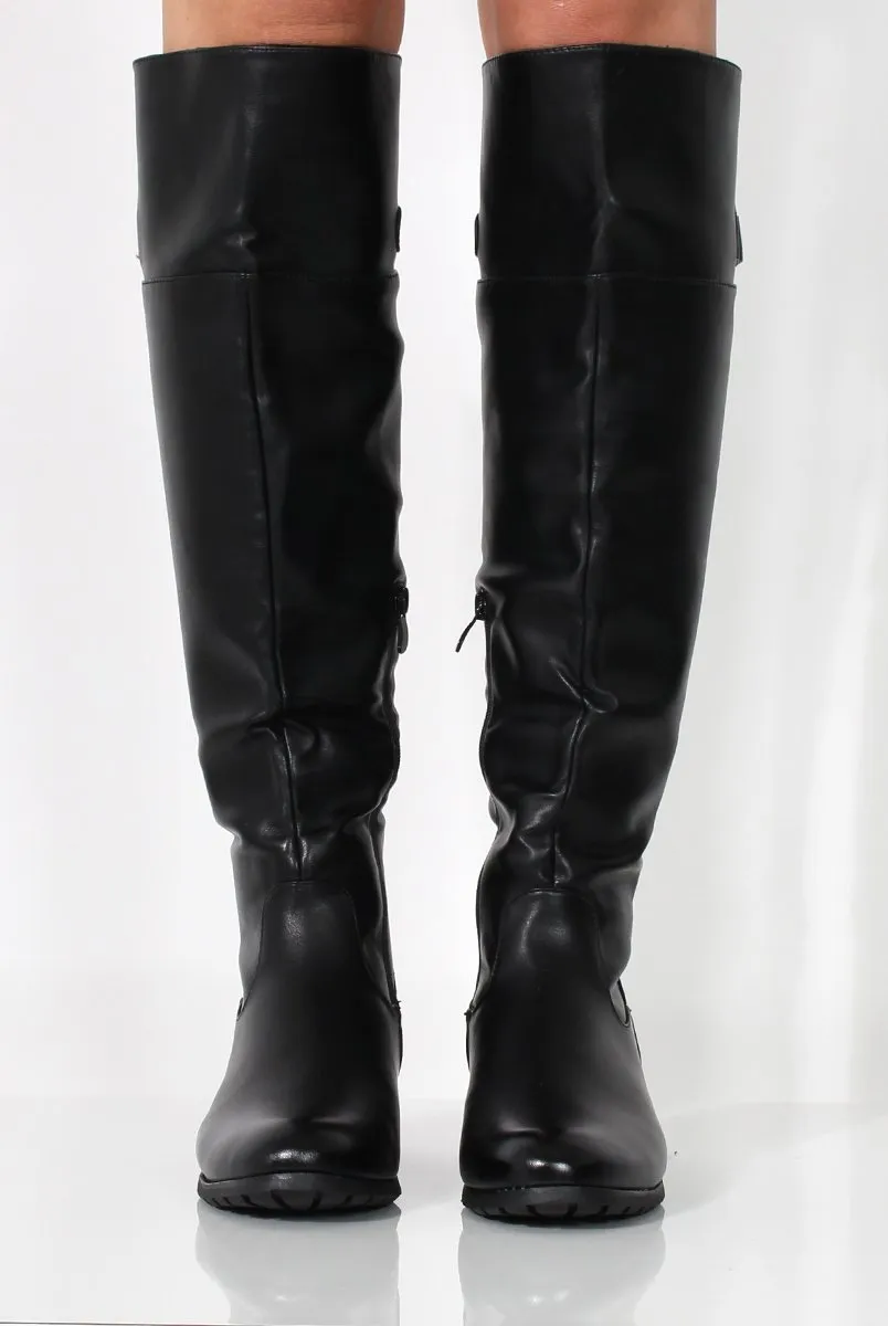 Alice Black PU Buckle Over The Knee Boots