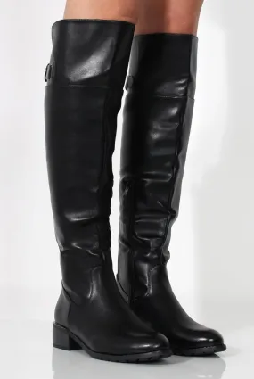 Alice Black PU Buckle Over The Knee Boots