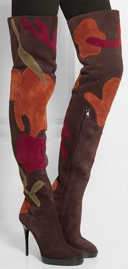 'Allison' Patchwork Over-the-Knee Suede Boot, Oxblood