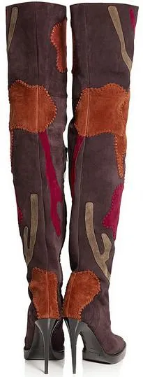 'Allison' Patchwork Over-the-Knee Suede Boot, Oxblood