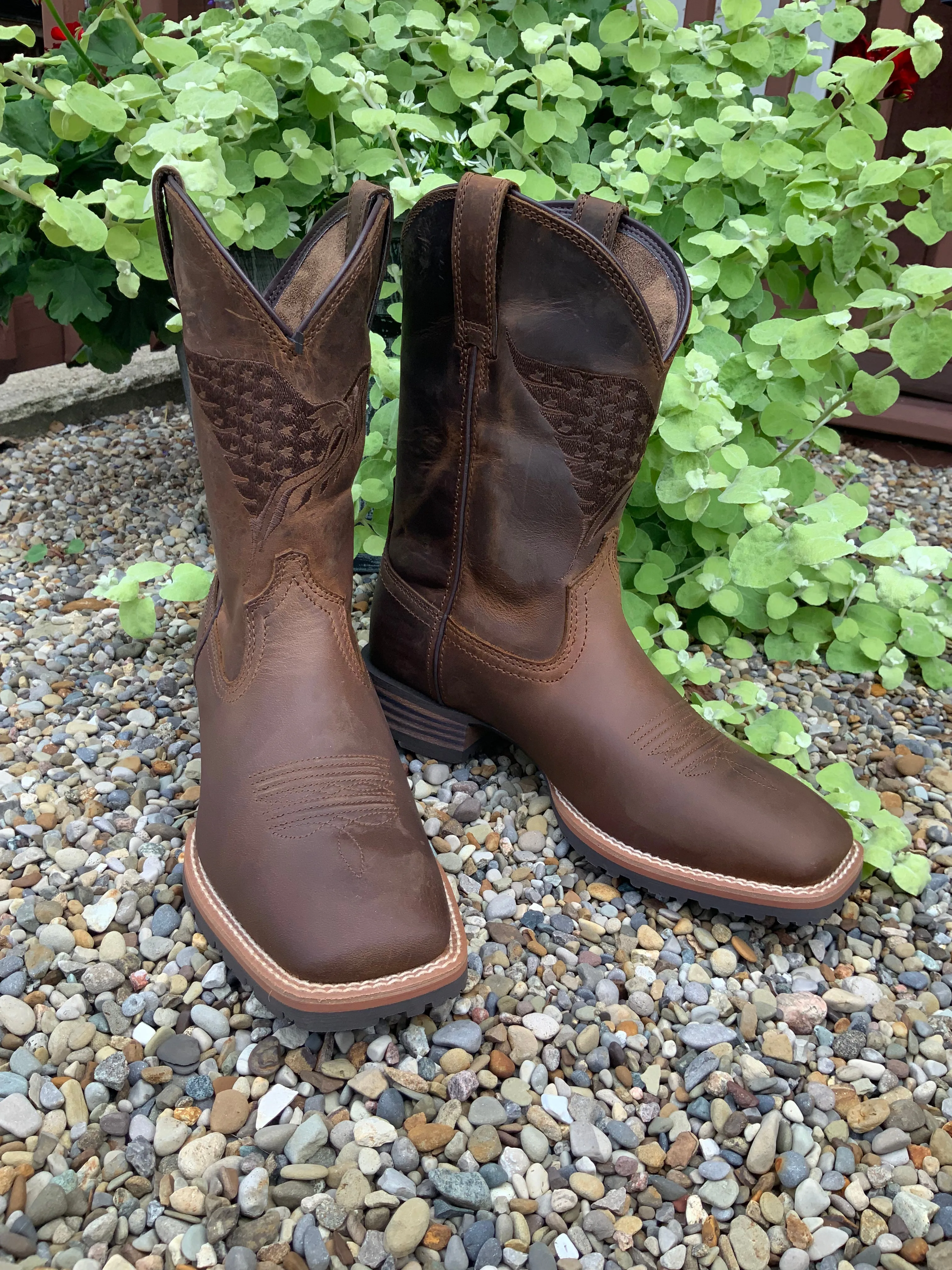 Ariat Men's Distressed Fly High Hybrid Brown Square Toe Western Boots 10040419