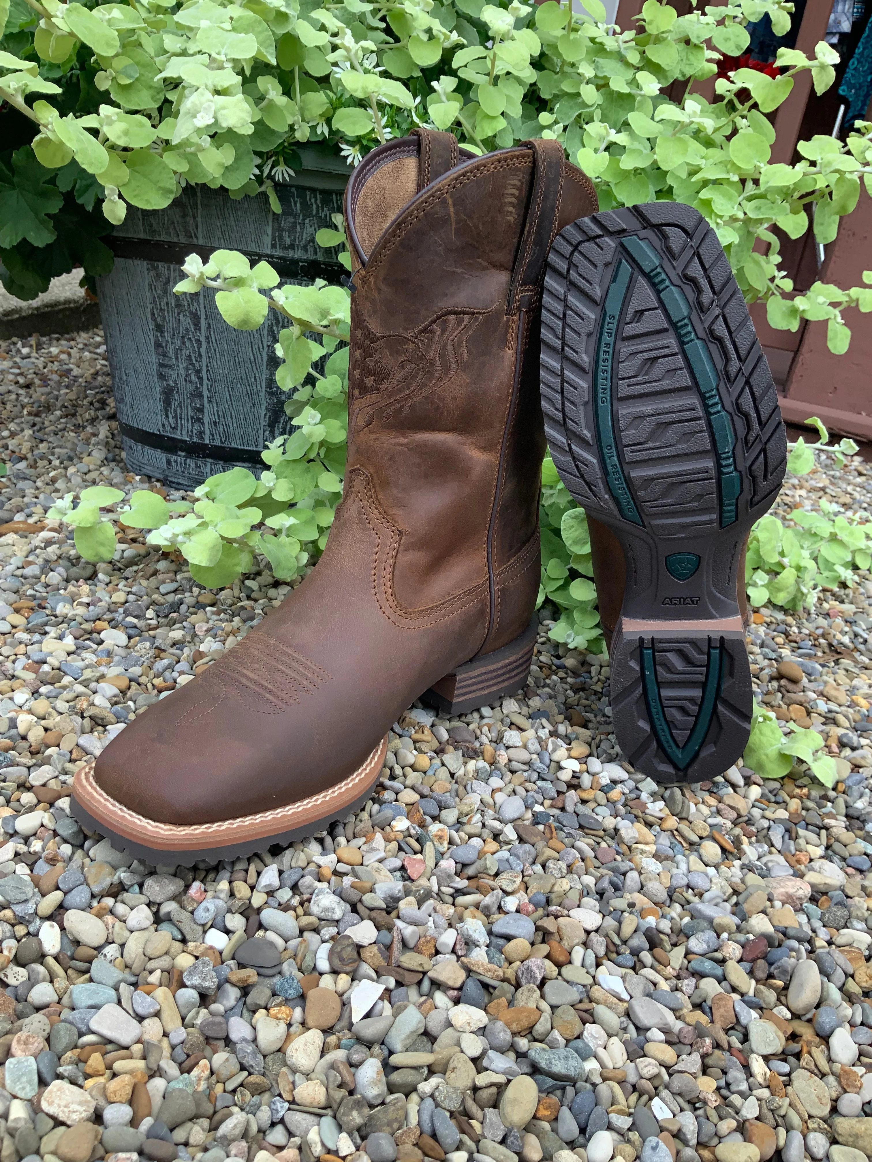 Ariat Men's Distressed Fly High Hybrid Brown Square Toe Western Boots 10040419