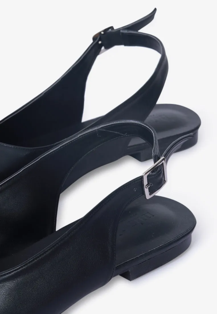 Balarie Ankle Strap Ballet Flats - Black