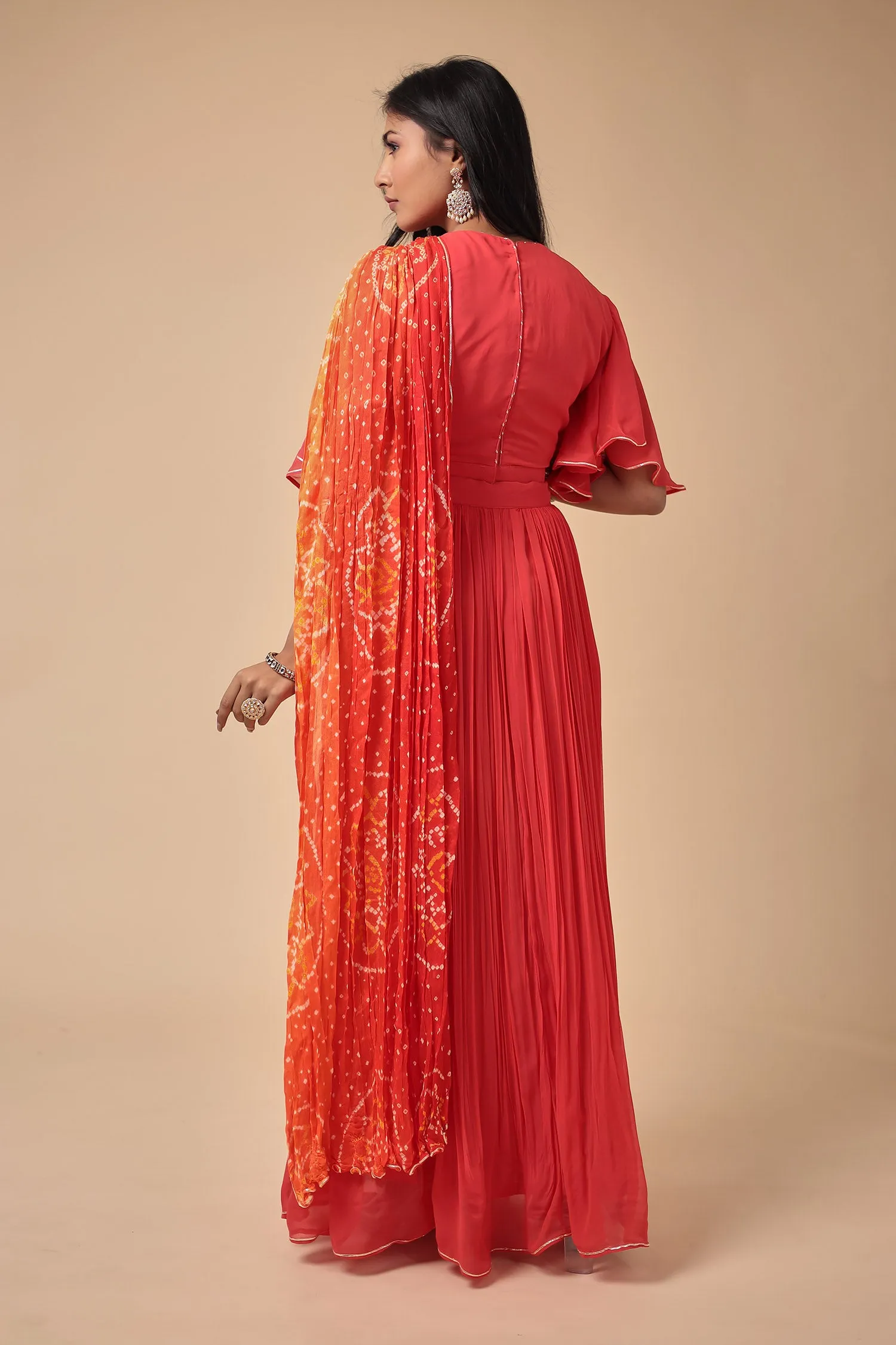 Bandhej Georgette Indowestern with Embroidered work