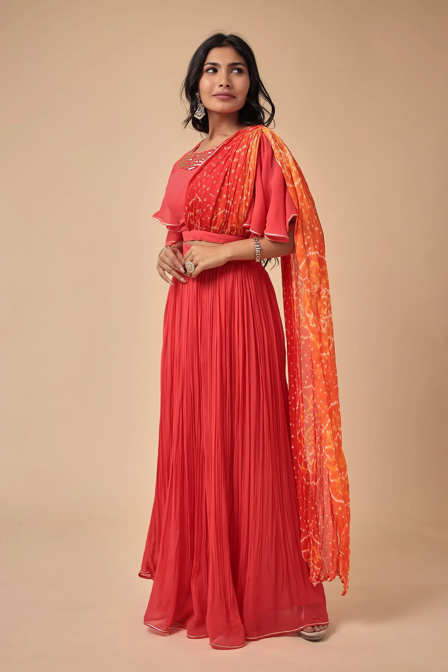 Bandhej Georgette Indowestern with Embroidered work