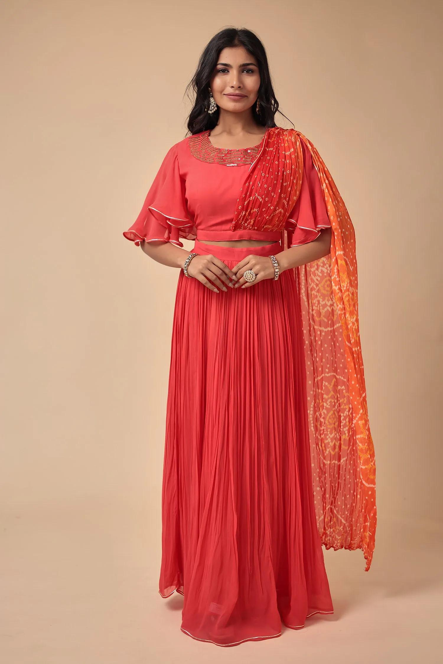 Bandhej Georgette Indowestern with Embroidered work