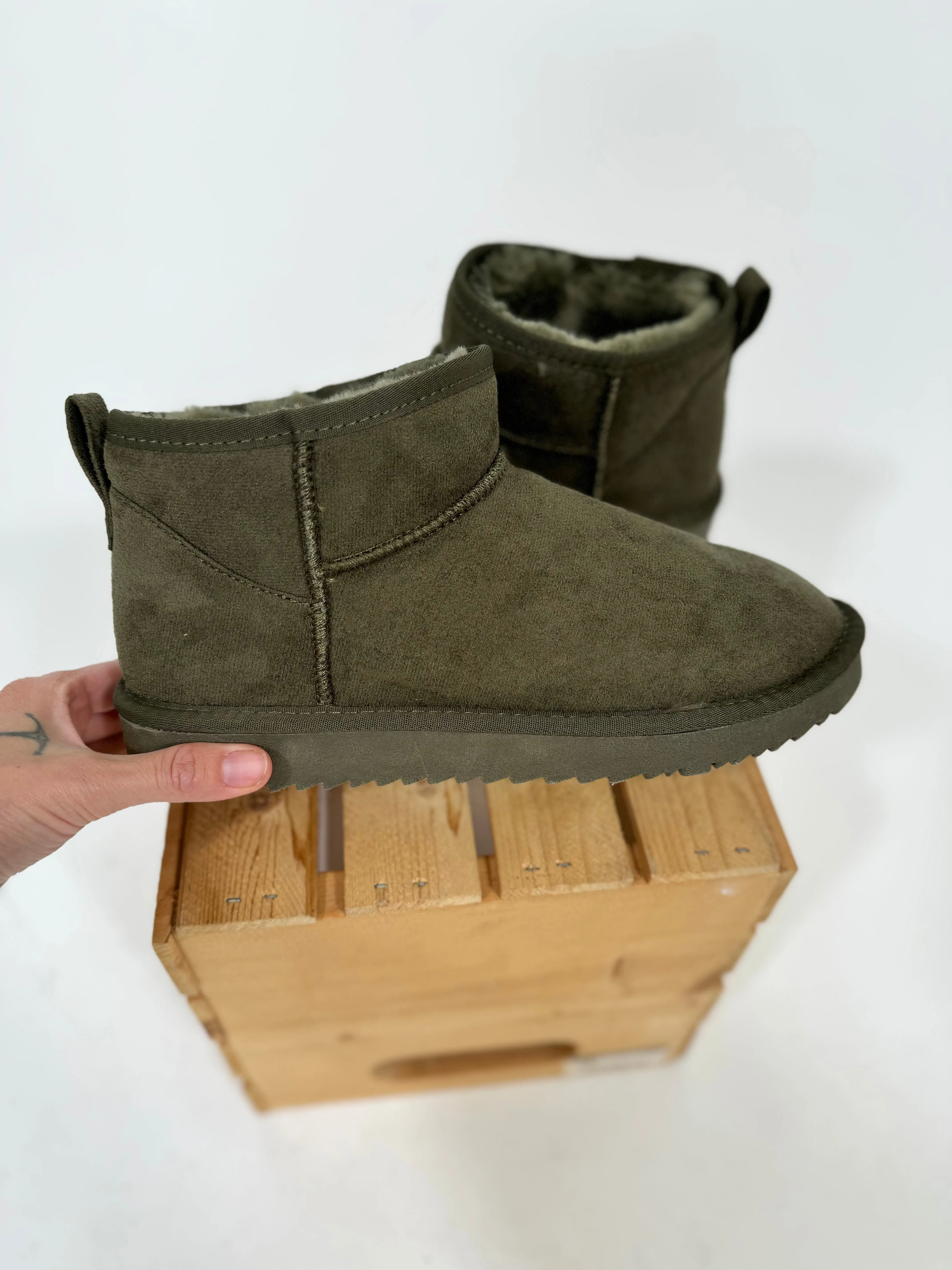 Barker Faux Fur Short Boot- OLIVE