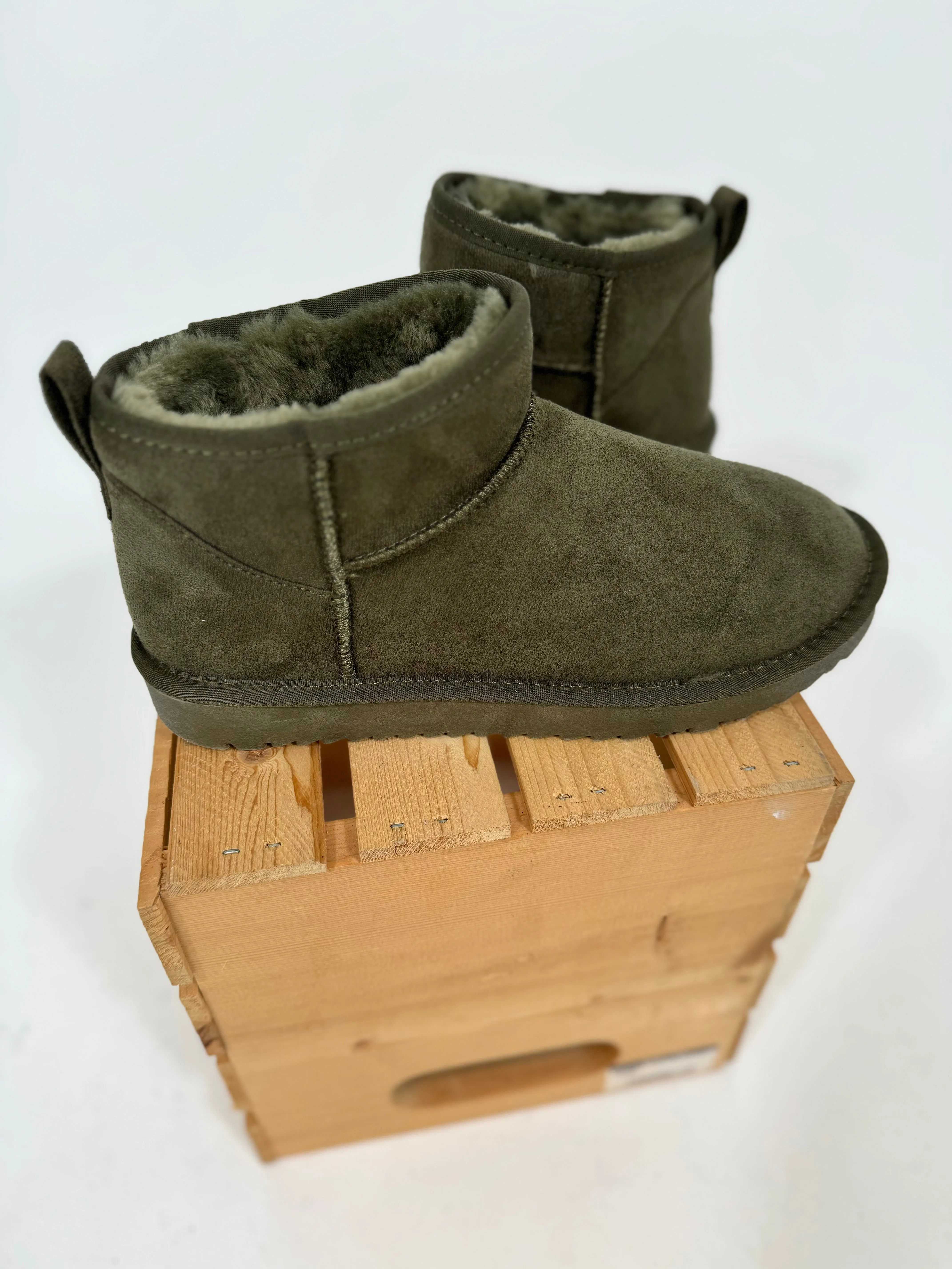 Barker Faux Fur Short Boot- OLIVE