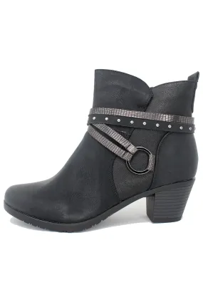 Black Block Heel Plain Front Ankle Boot-2