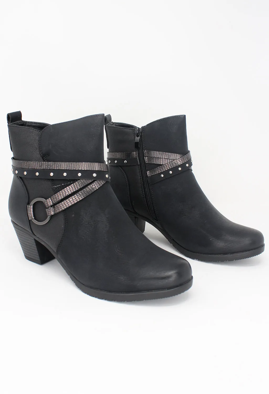 Black Block Heel Plain Front Ankle Boot-2