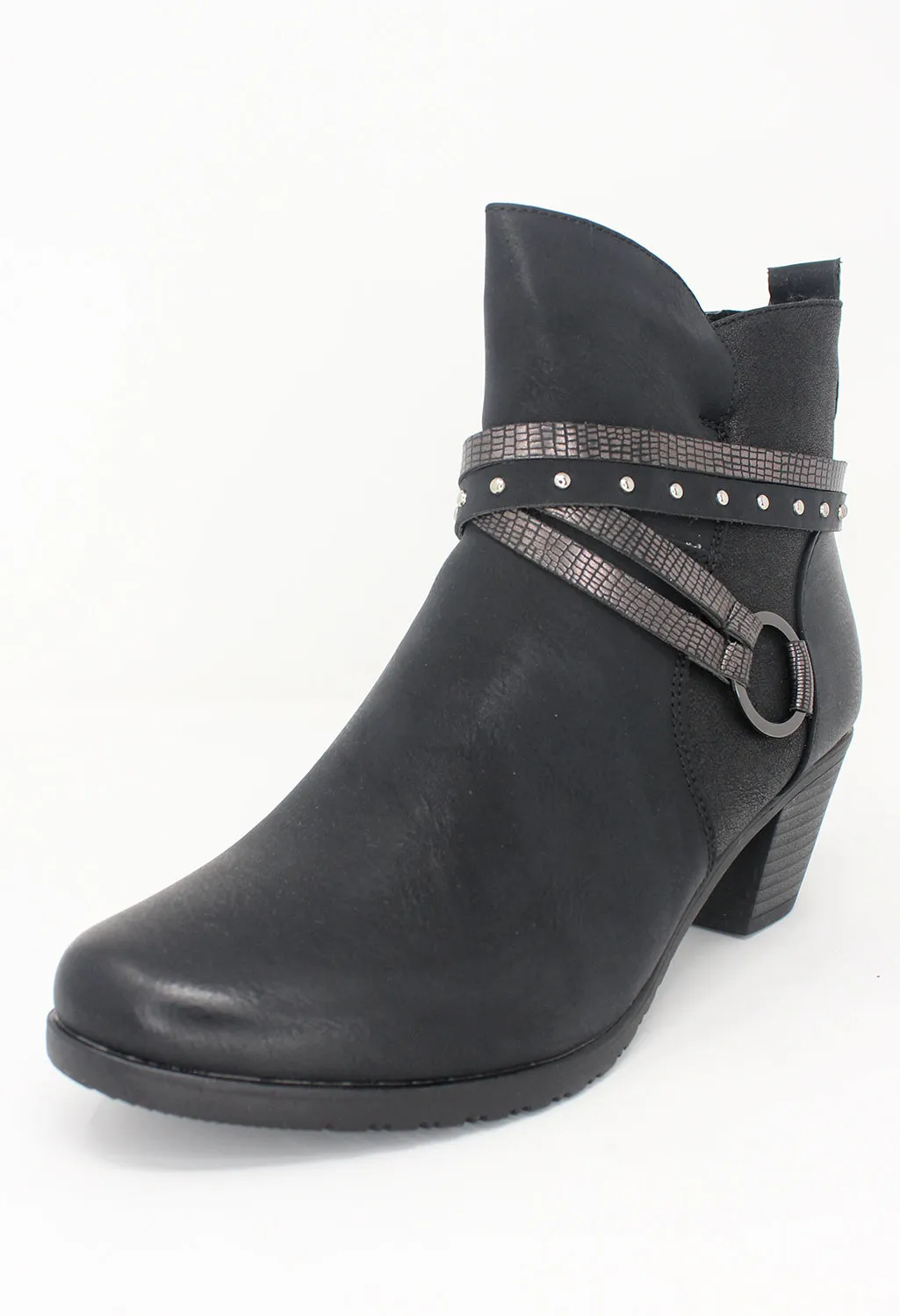 Black Block Heel Plain Front Ankle Boot-2