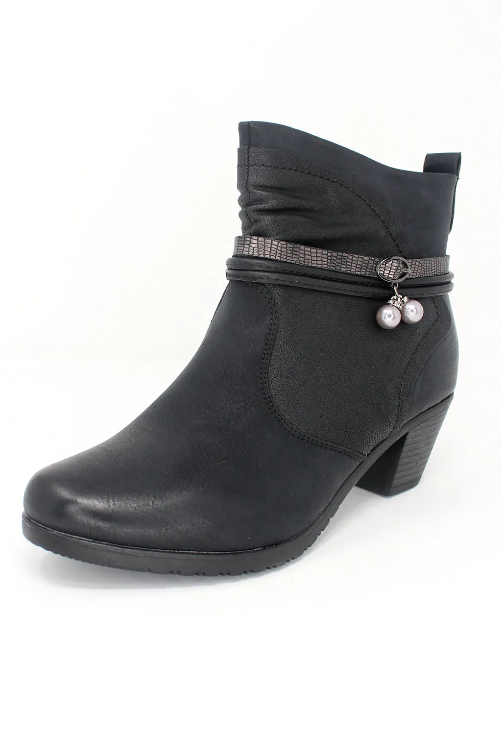 Black Block Heel Plain Front Ankle Boot-3