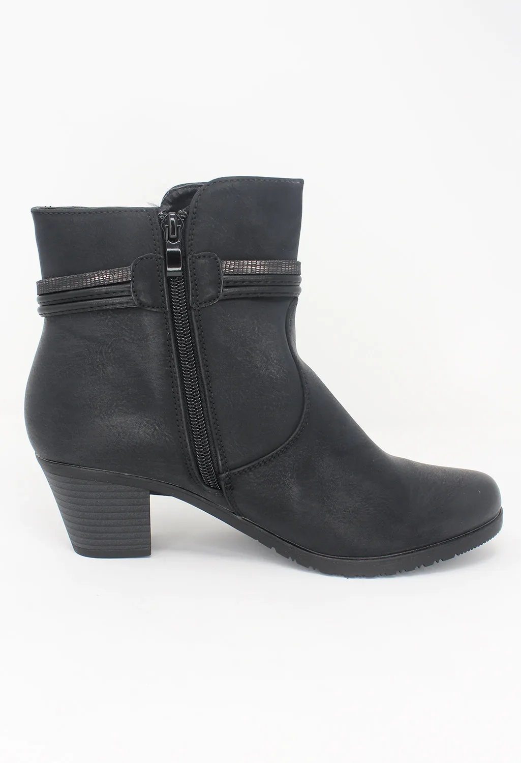 Black Block Heel Plain Front Ankle Boot-4