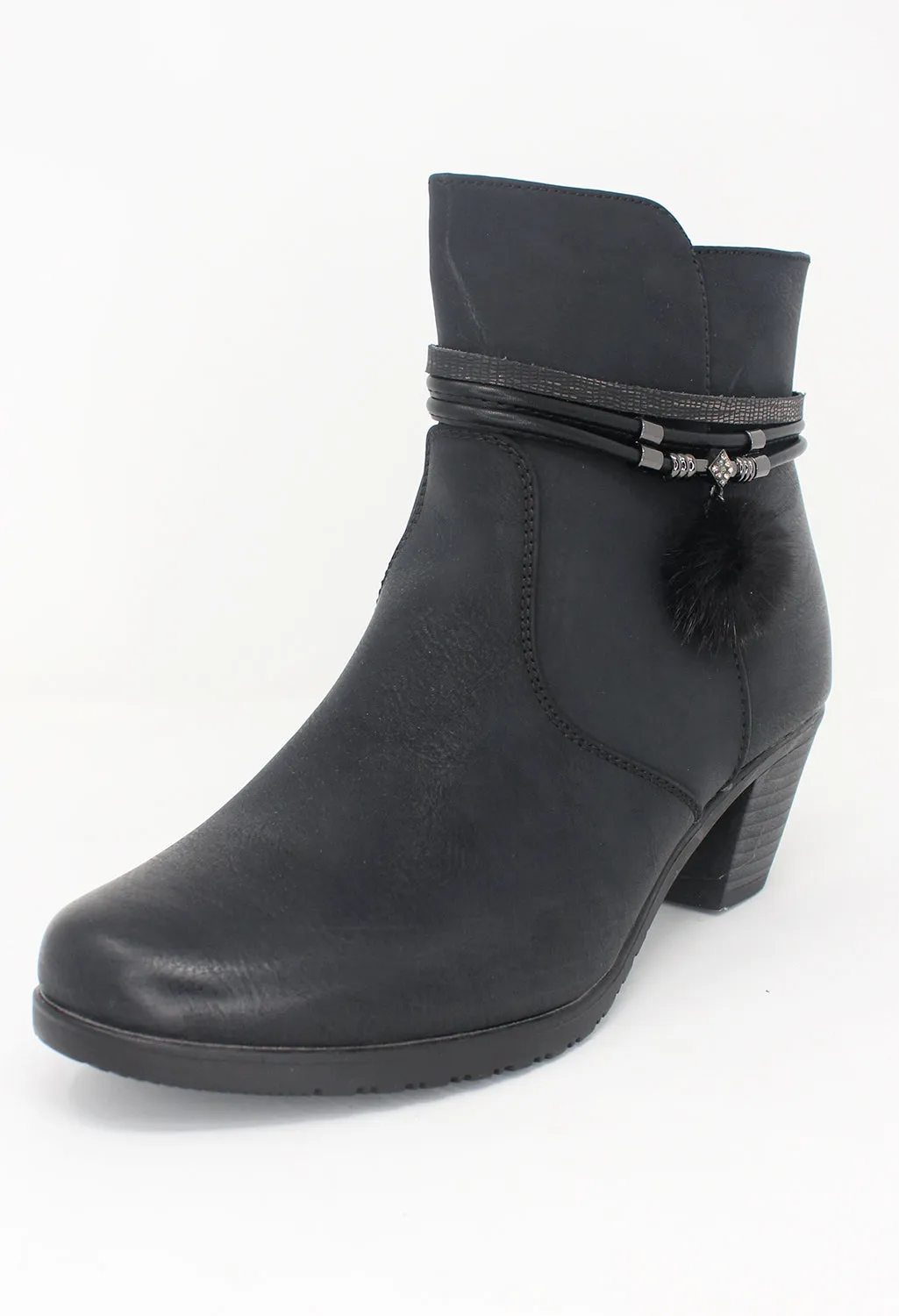 Black Block Heel Plain Front Ankle Boot-4