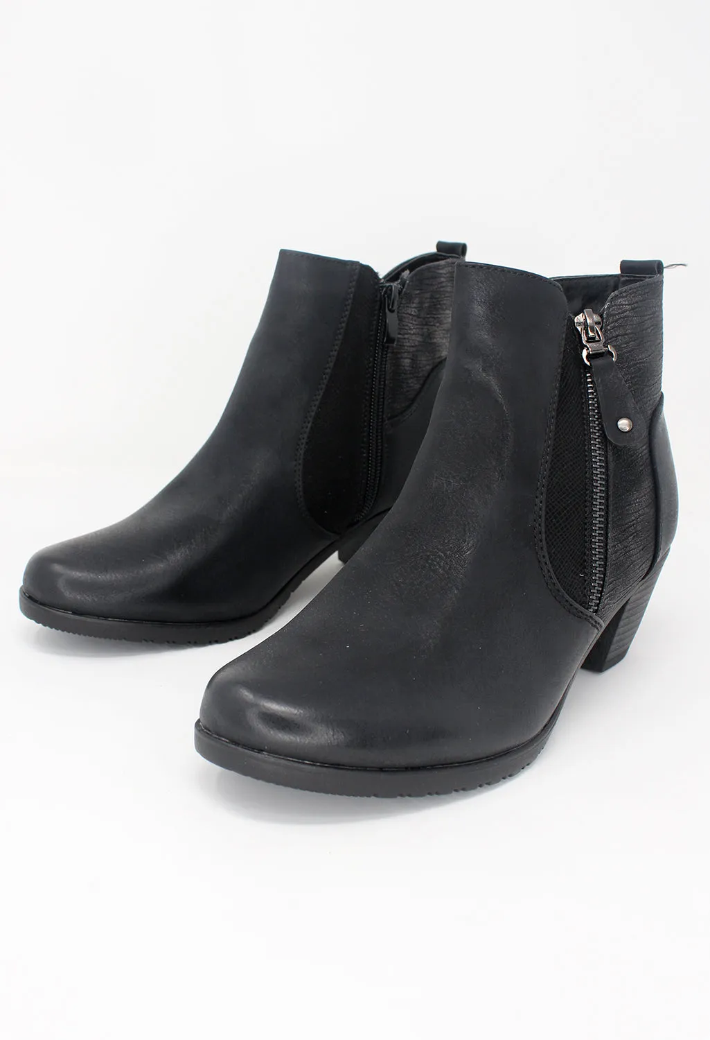 Black Block Heel Plain Front Ankle Boot