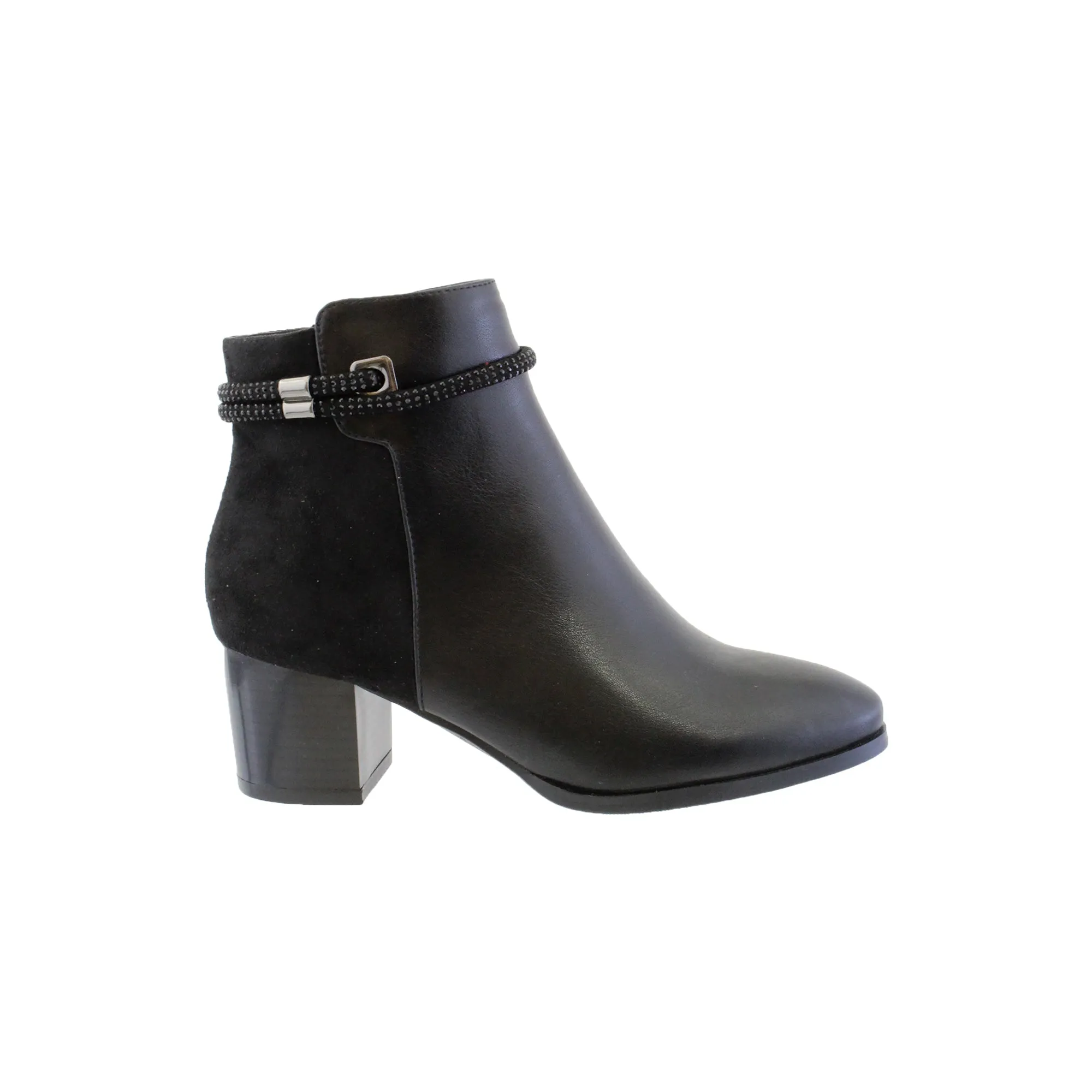 Black Block Heel Plain Front Ankle Boot