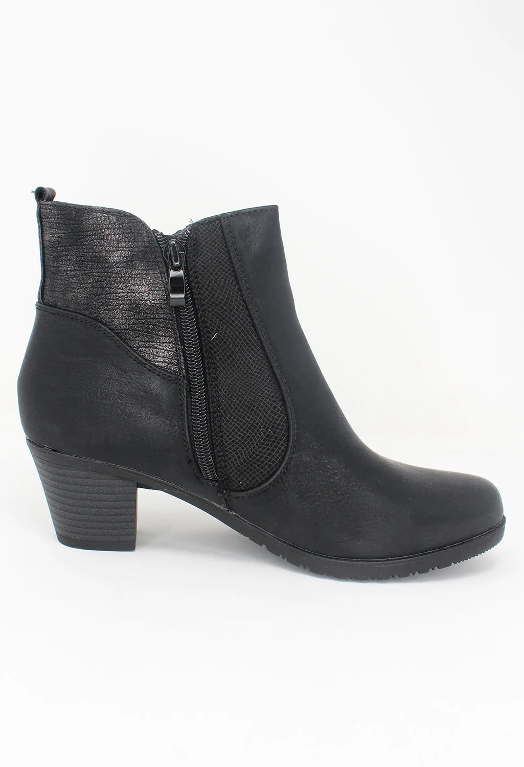 Black Block Heel Plain Front Ankle Boot