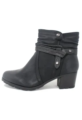 Black Block Heel Plain Front Ankle Boot