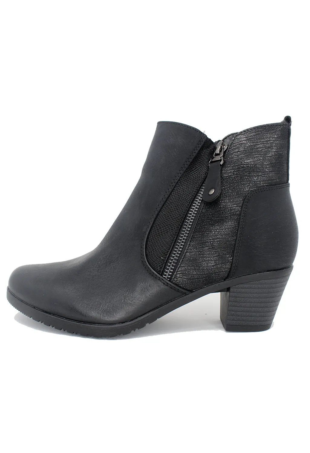 Black Block Heel Plain Front Ankle Boot