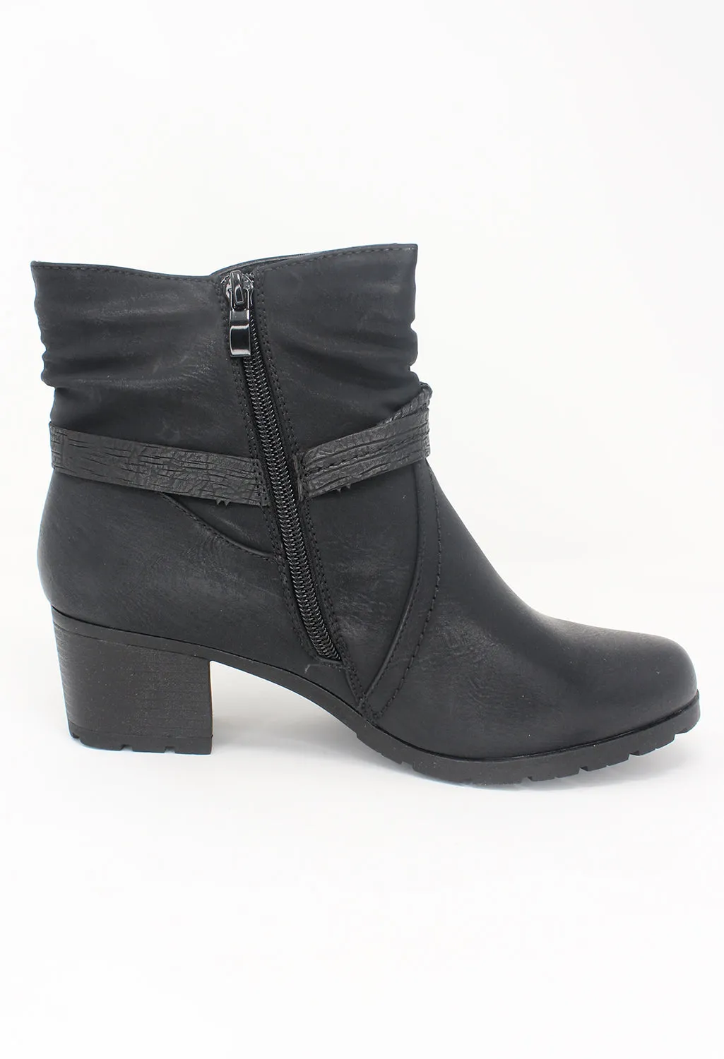 Black Block Heel Plain Front Ankle Boot