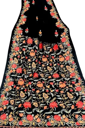 Black Kashmiri Aari Work Silk Saree