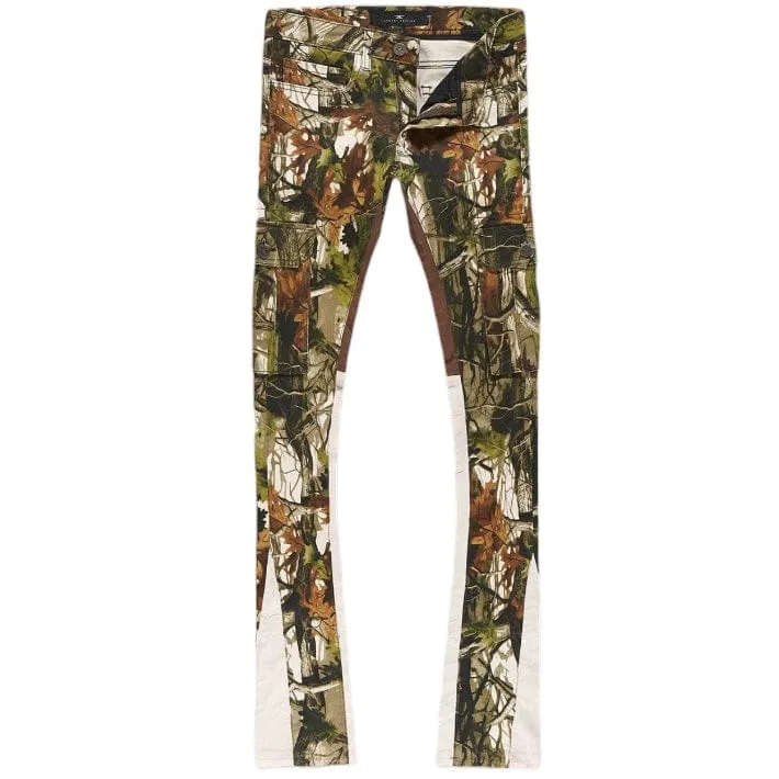 Boys Jordan Craig Martin Camo Stacked Cargo Denim Jeans in Oak JTF222CB