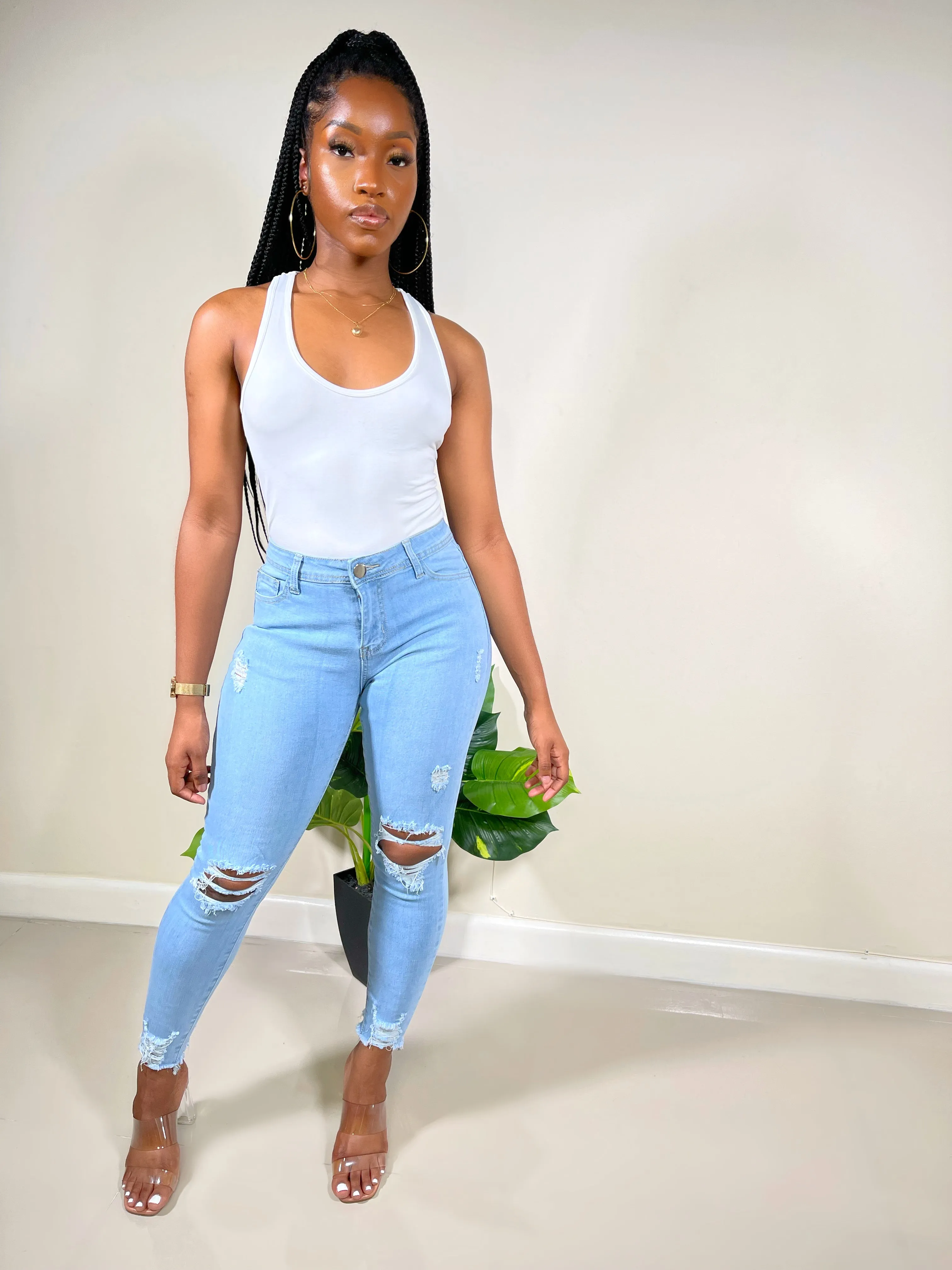 Carmen High Waist Ankle Jeans-Light Blue