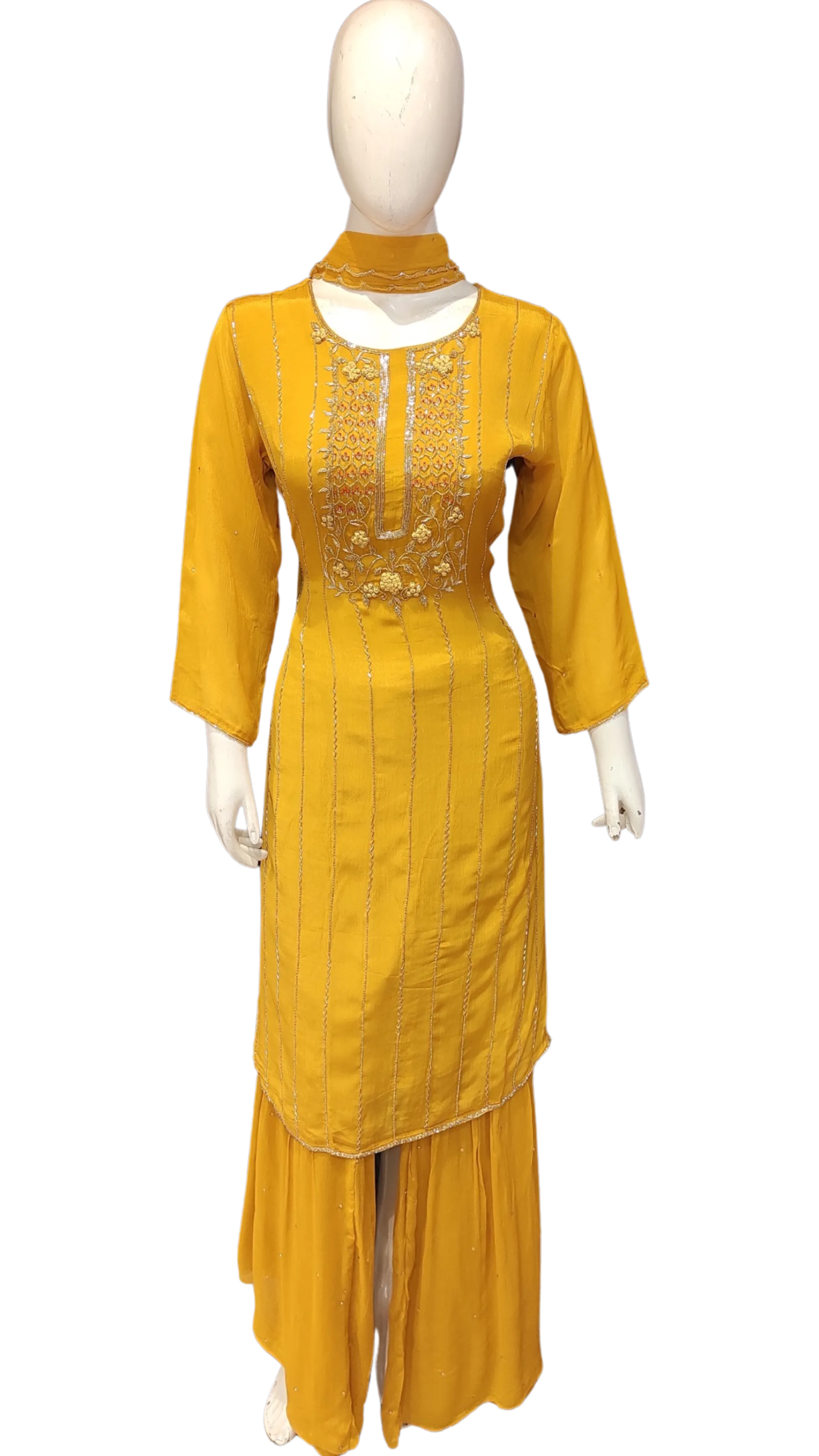 Chinon Gharara Kurti With Hand Work