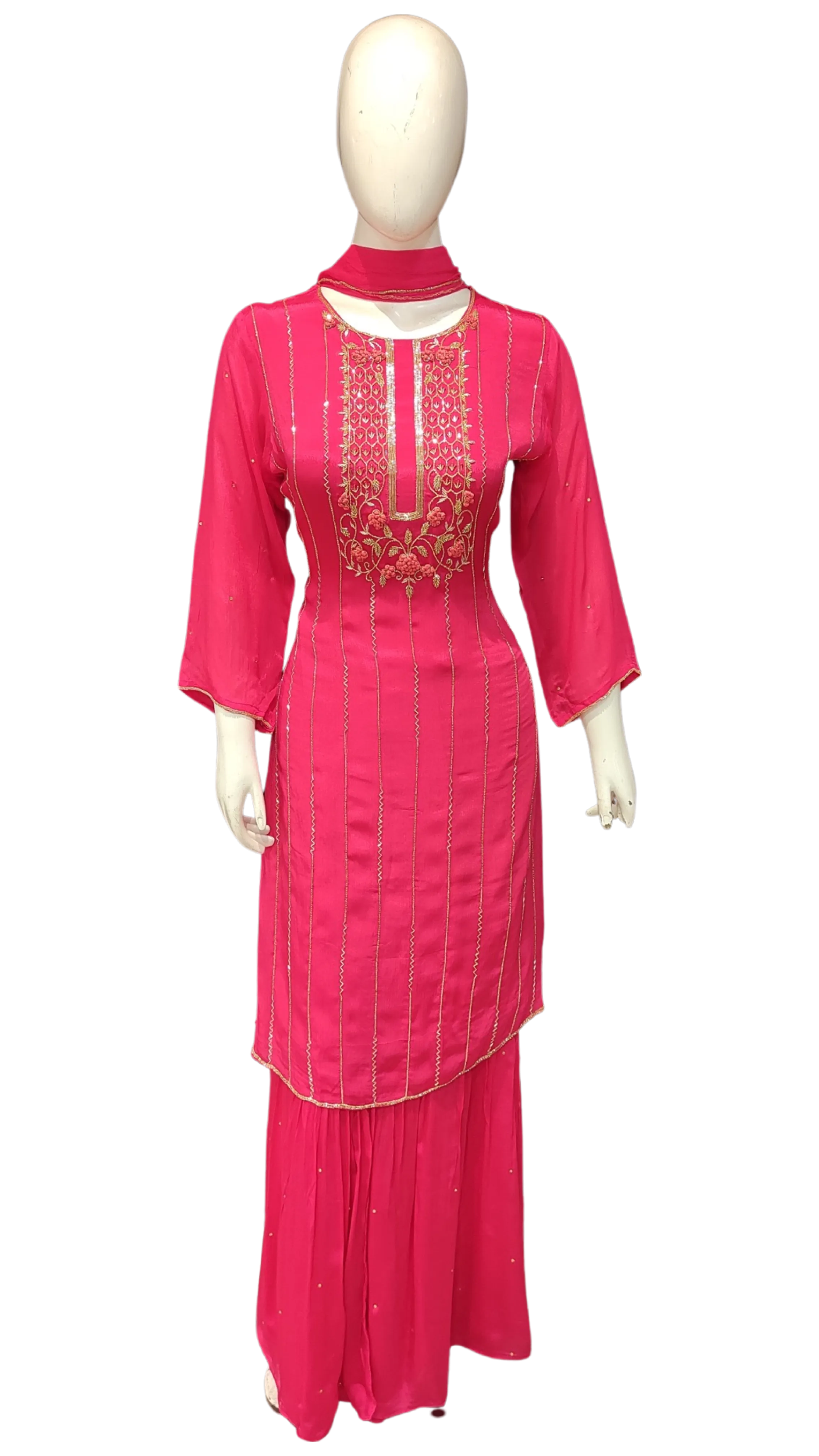 Chinon Gharara Kurti With Hand Work