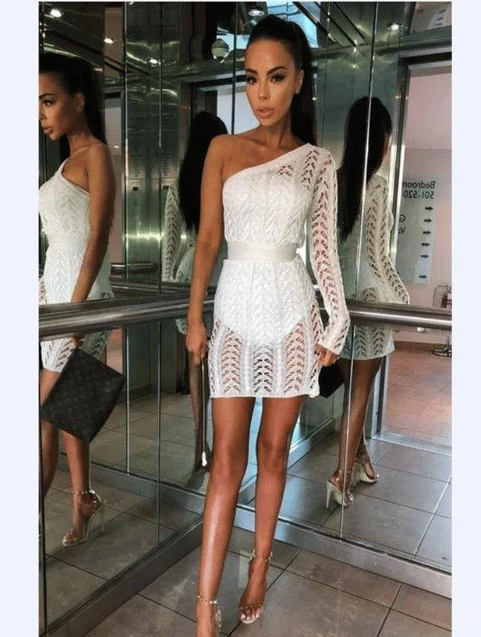 COLD SHOULDER CROCHET DRESS - SNOW