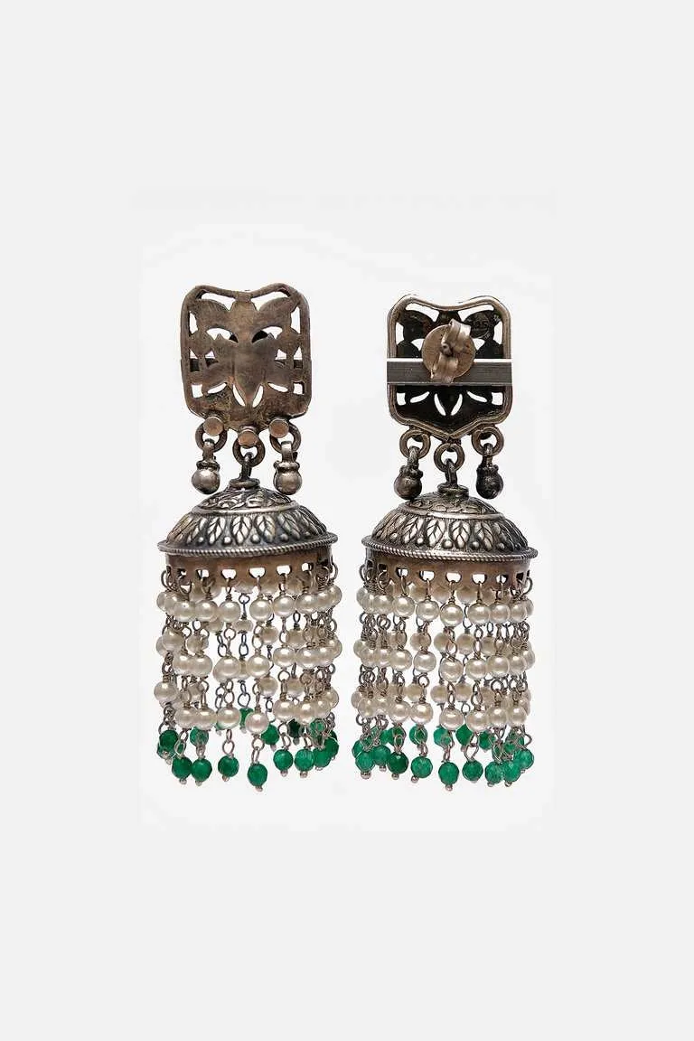 Cut Work Pearl Decorated Jhumkis