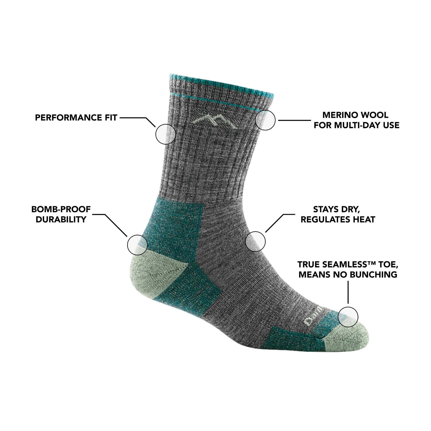 Darn Tough 1903 Women's Hiker Micro Crew Midweight Hiking Sock - Sage