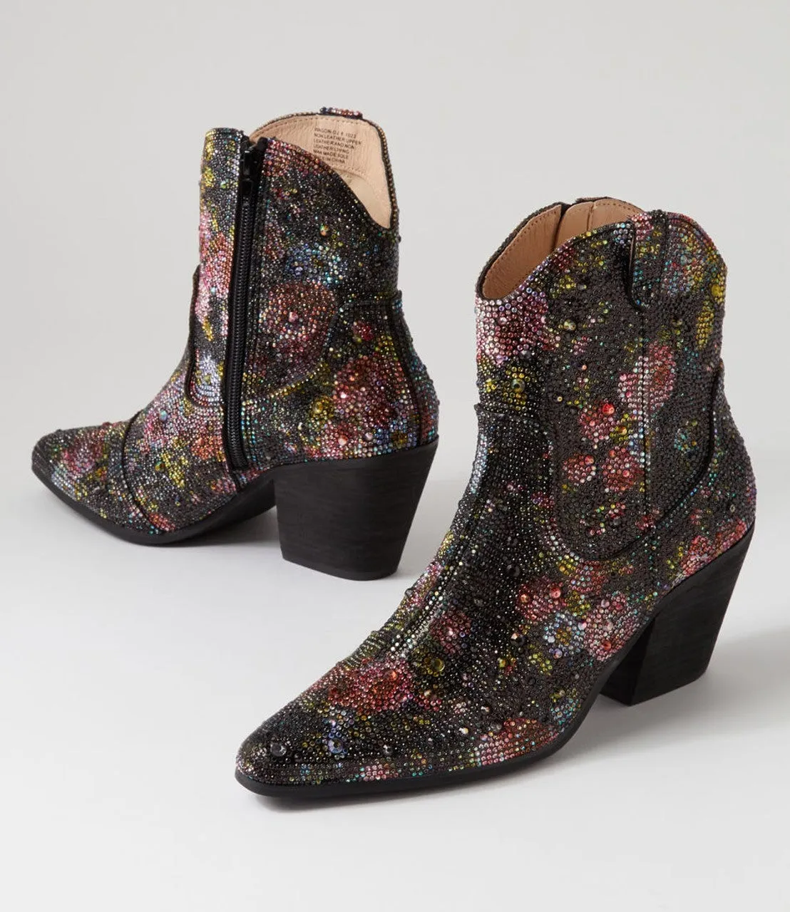 Django & Juliette WAGON Ankle Boot in Black Sequin Floral