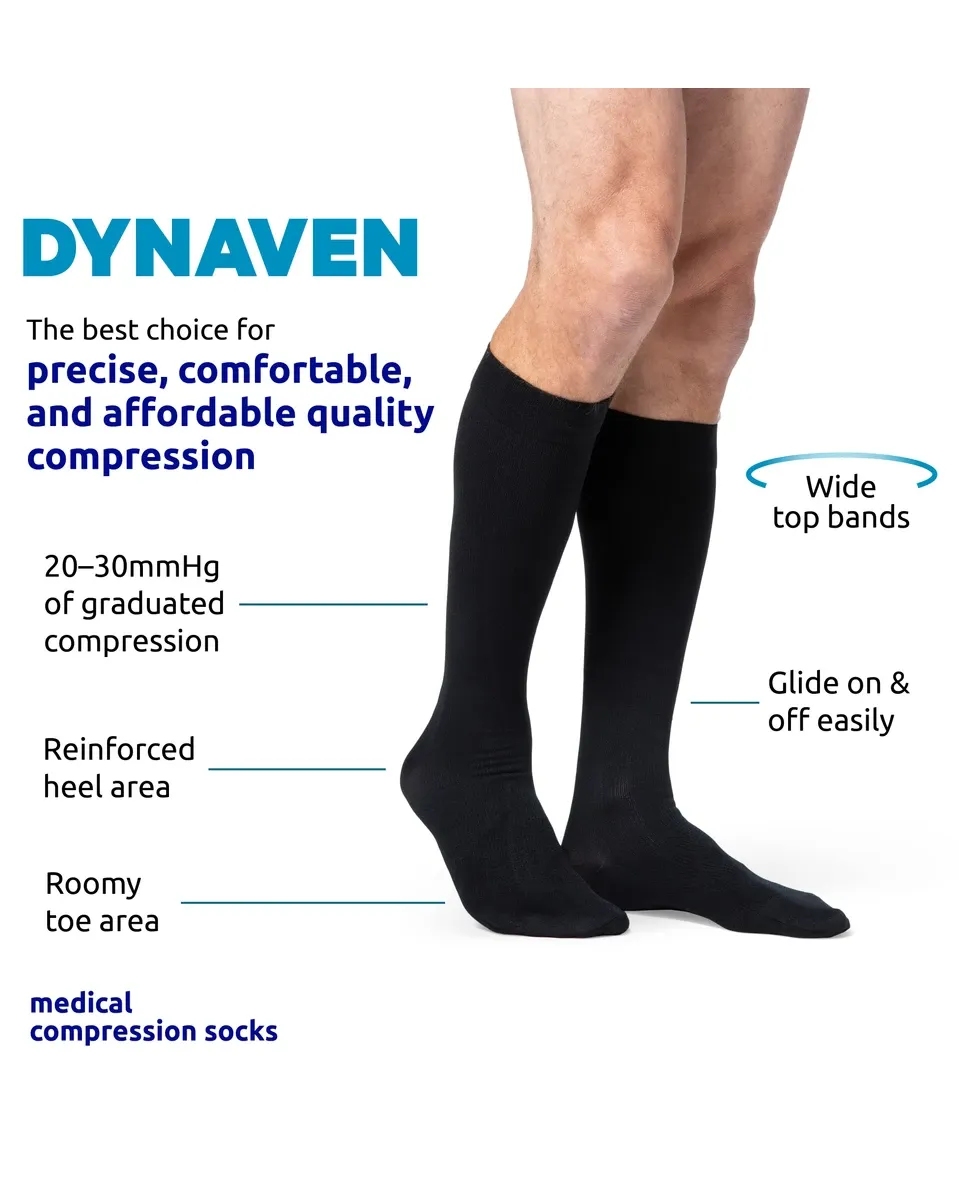 Dynaven Opaque Ribbed Men's 20-30 mmHg Knee High w/ Silicone Grip Top