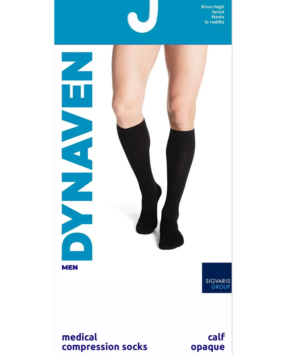 Dynaven Opaque Ribbed Men's 20-30 mmHg Knee High w/ Silicone Grip Top