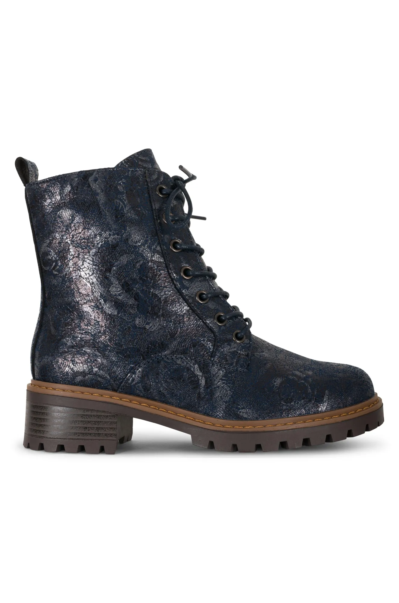 Floral Faux Leather Ankle Boot | NAVY | ROSEVILLE ZZ