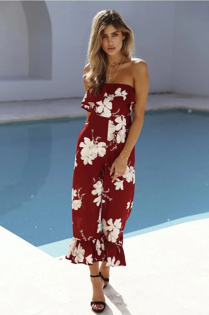 FLORAL RUFFLE ANKLE PANTS JUMPSUIT