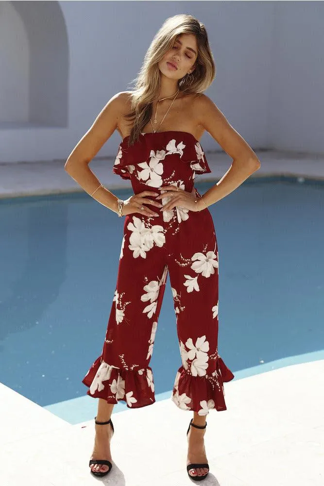 FLORAL RUFFLE ANKLE PANTS JUMPSUIT