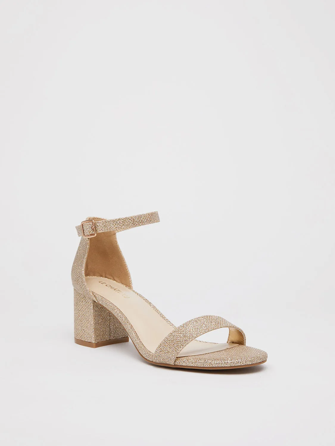 Glitter Ankle Strap Block Heel Sandal