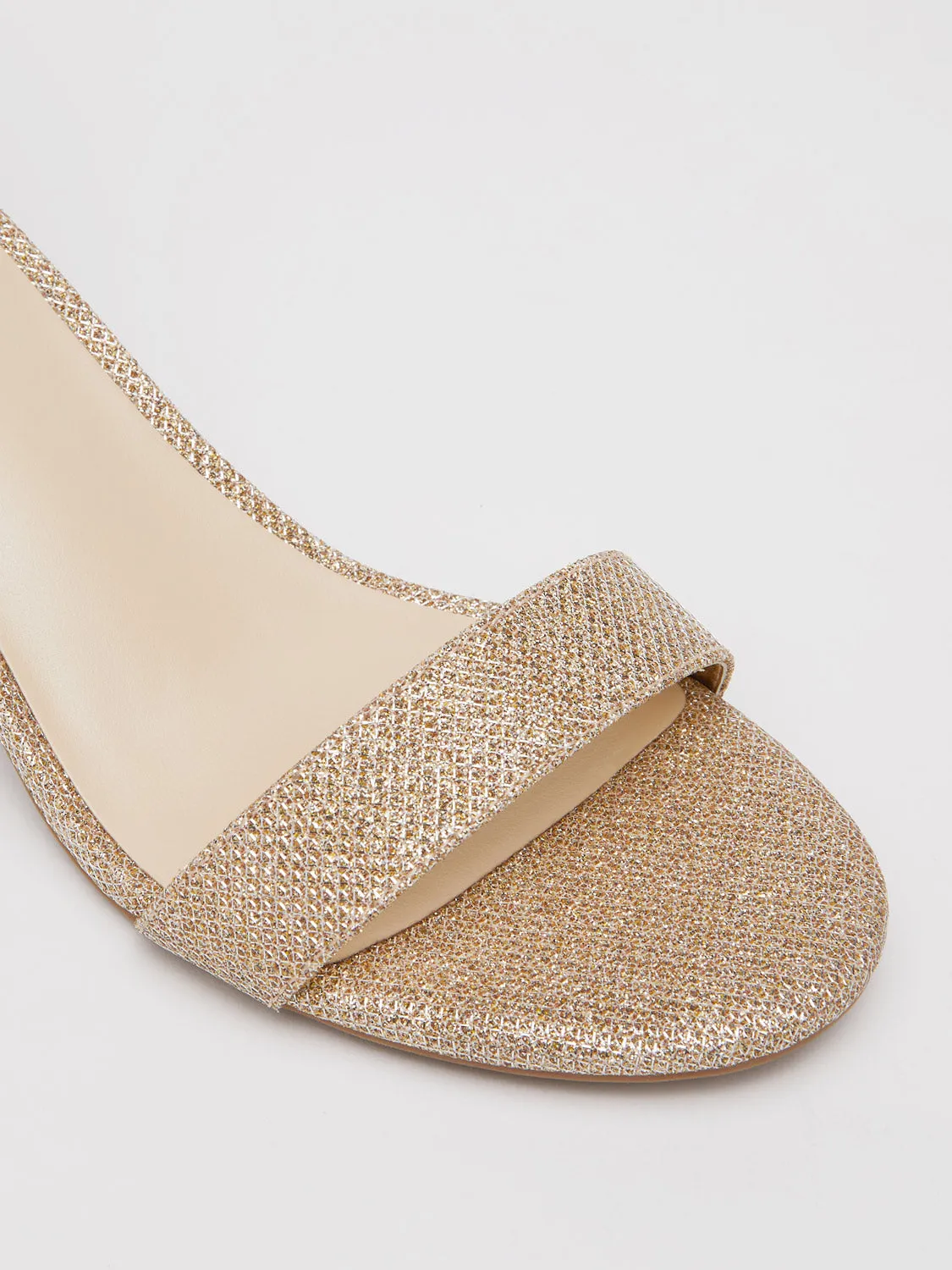 Glitter Ankle Strap Block Heel Sandal