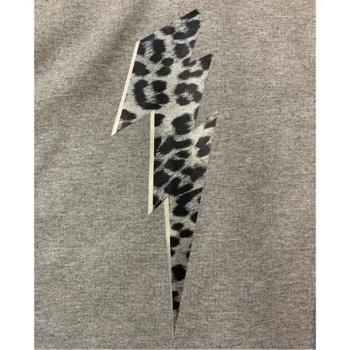 Grey Sweatshirt with Snow Leopard Lightning Bolt