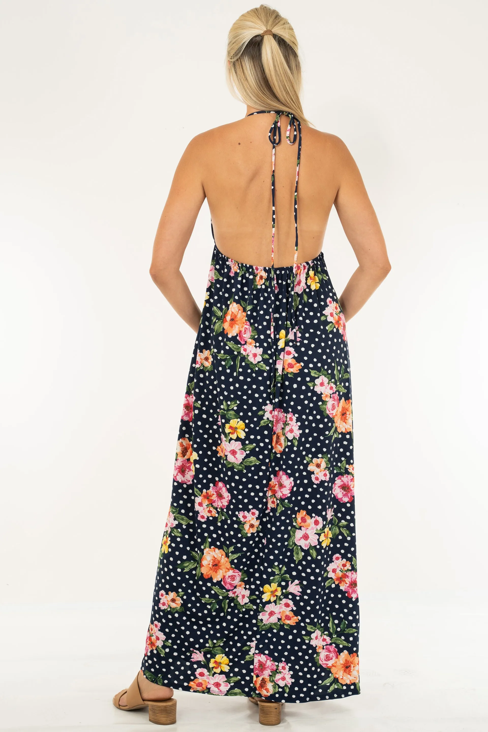 Halter Polka Dot Split Thigh Dress