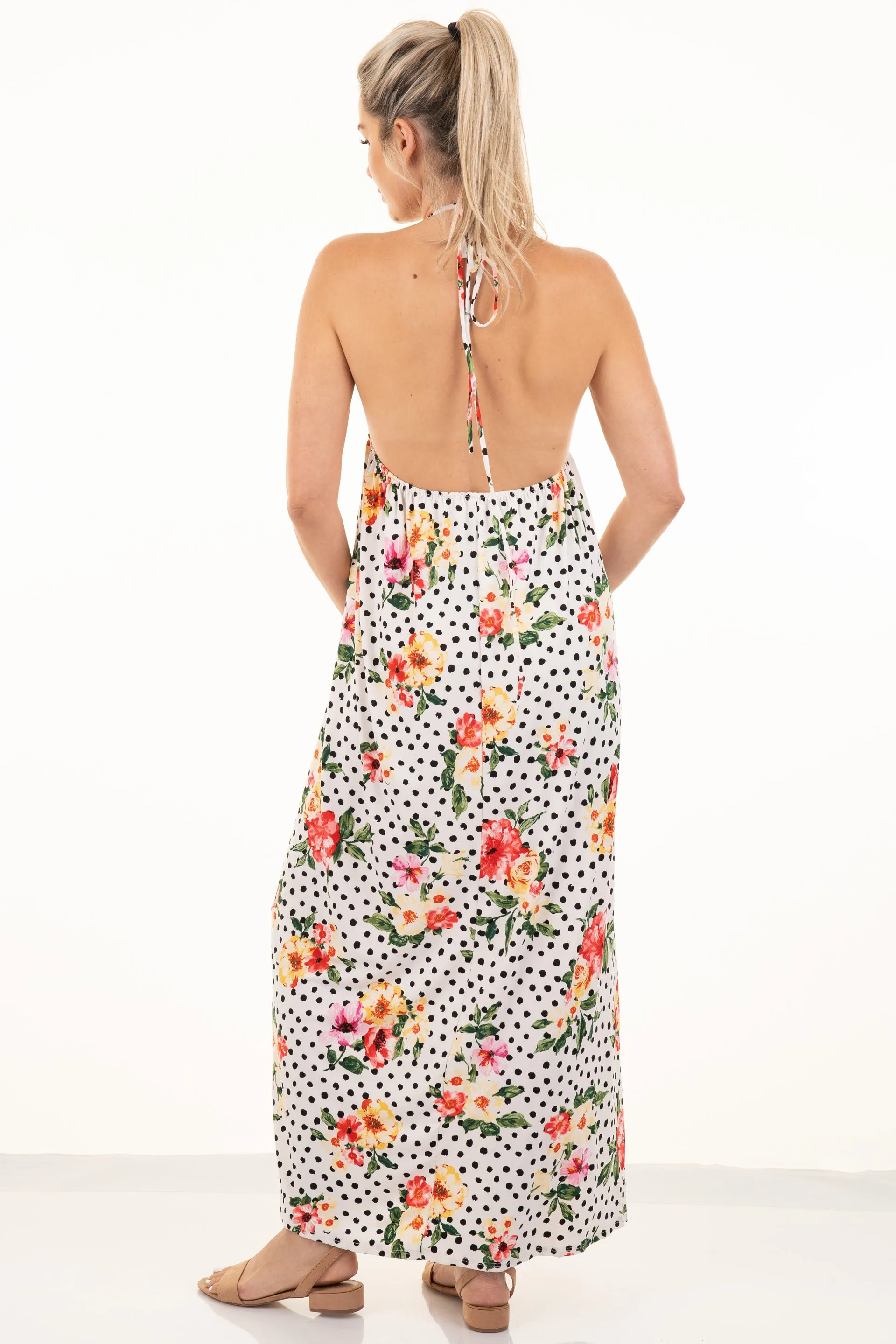 Halter Polka Dot Split Thigh Dress