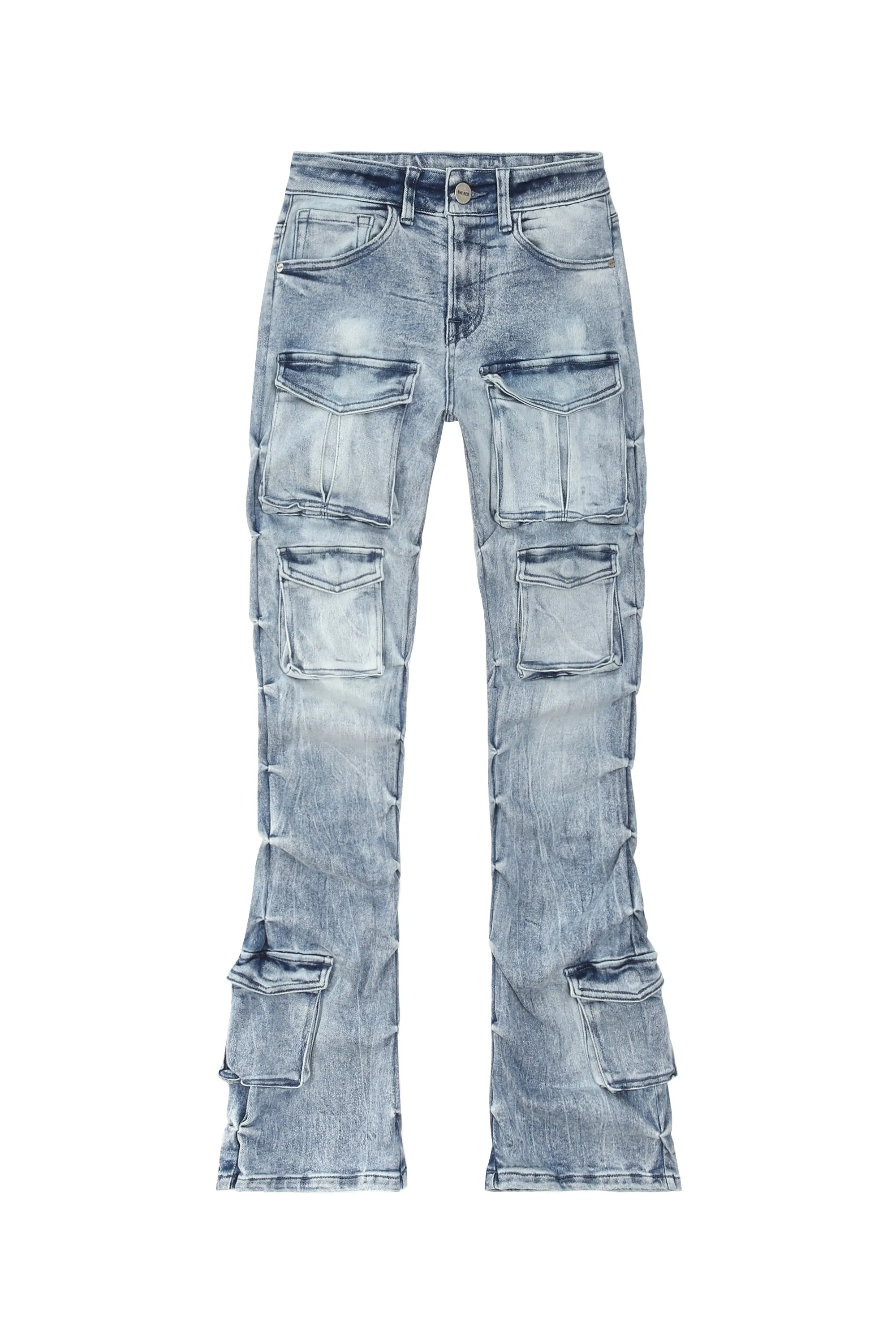 High Rise Utility Boot Cut Denim Jeans - Lowell Blue