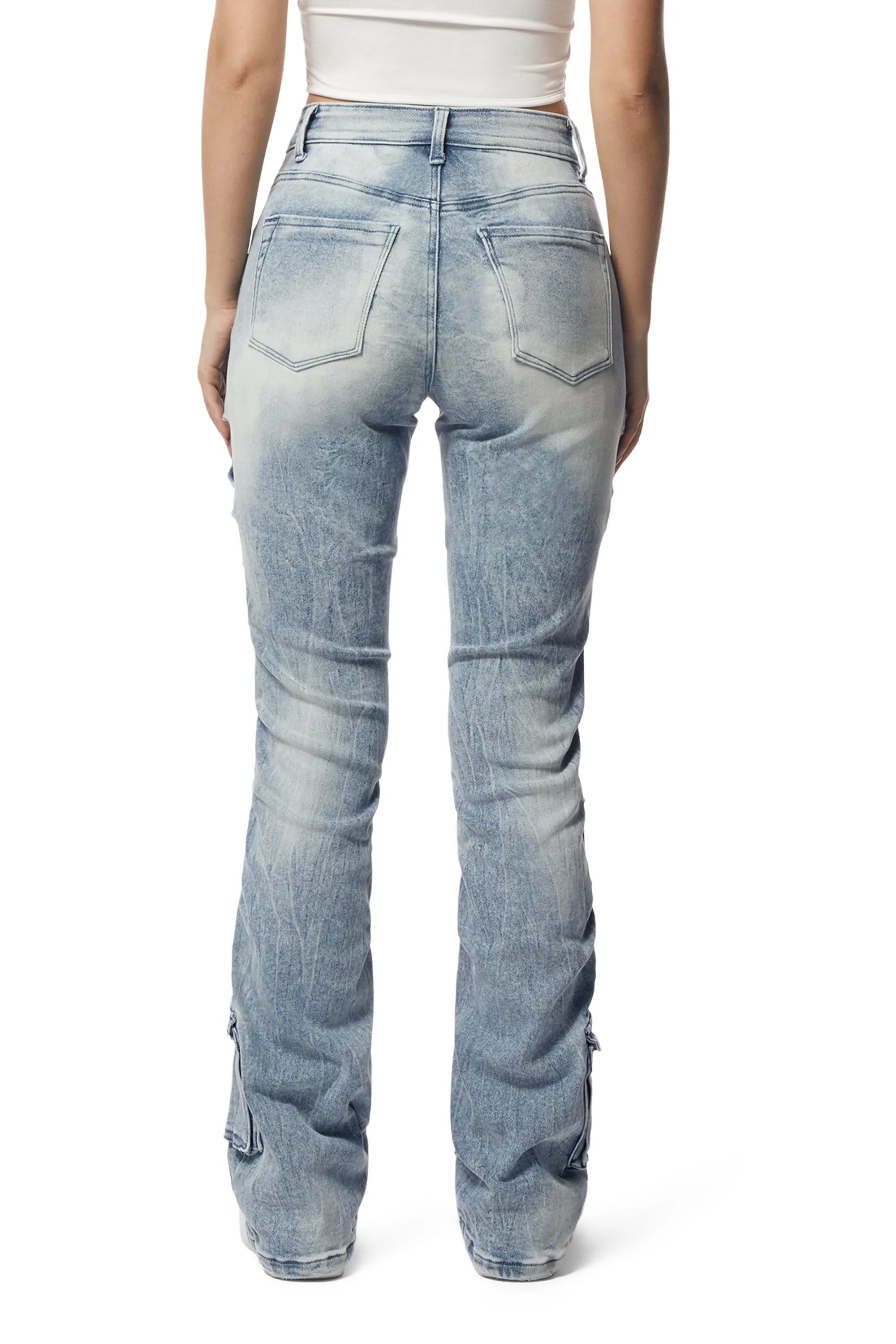 High Rise Utility Boot Cut Denim Jeans - Lowell Blue